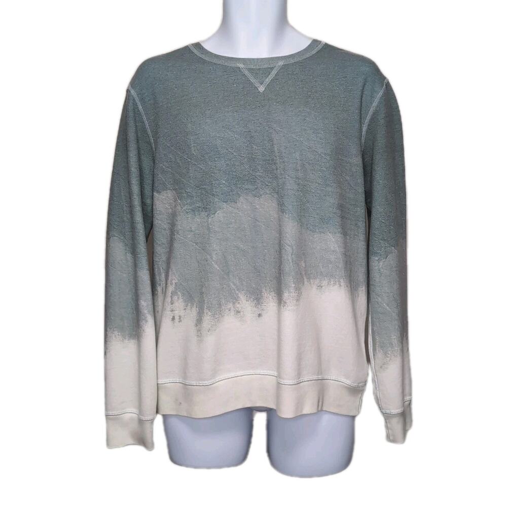 Sol Angeles Fleece Top Mens L Green Ivory Drip Dye Pullover Crew‎ Sweatshirt USA